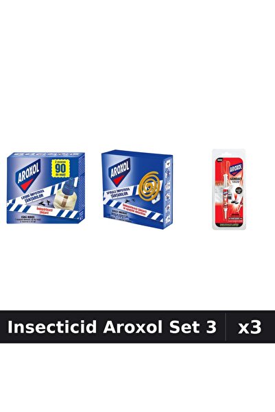 Aroxol Set 3 Insecticid - Aparat Electric 45 nopti, Pastile 10 buc, Spirale 5g