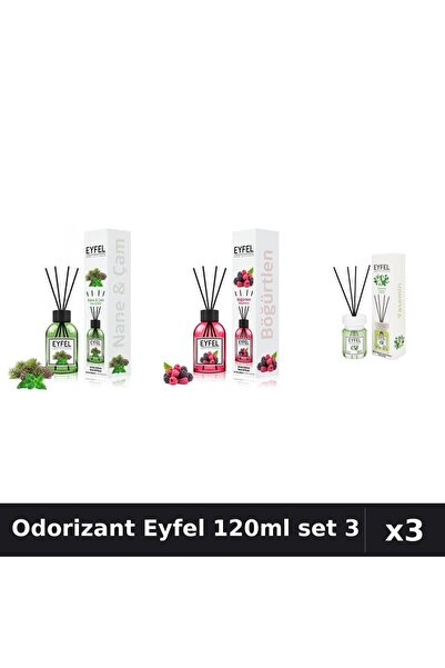 Eyfel Set 3 Odorizant Camera Betisoare 120ml - Pin Menta, Fructe Padure, Iasomie