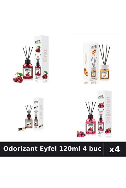 Eyfel Set 4 Odorizant Camera Betisoare 120ml - Cireșe, Piersică, Vanilie, Fru...