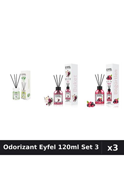 Eyfel Set 3 Odorizant Camera Betisoare 120ml - Iasomie, Bouquet, Fructe Pădure