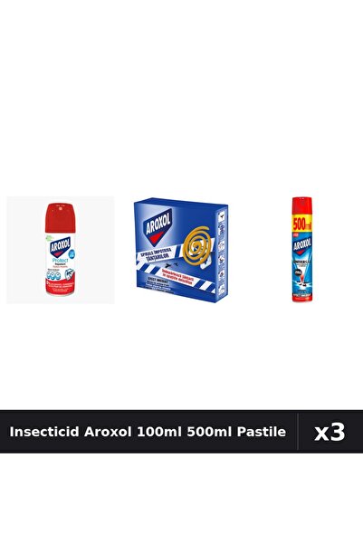 Aroxol Set 3 Spray Insecticid 100ml, 500ml + Pastile Anti-Insecte 10buc - Pro...