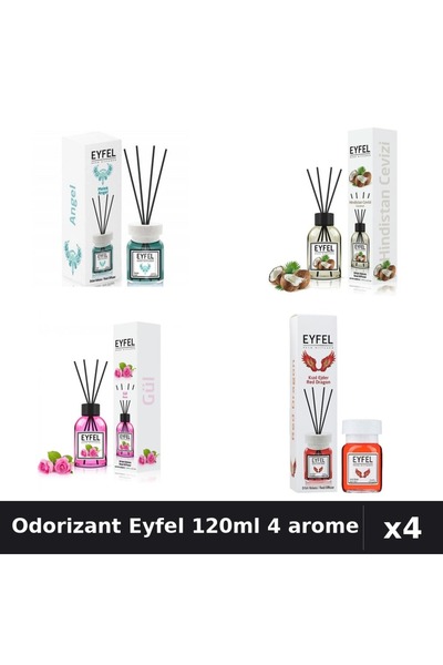 Eyfel Set 4 Odorizant Camera Betisoare 120ml - Angel, Nuca Cocos, Trandafir, ...