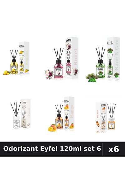 Eyfel Set 6 Odorizante Camera Betisoare 120ml - Ananas, Bouquet, Pin, Mango, ...