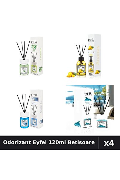 Eyfel Set 4 Odorizant Camera Betisoare 120ml - Iasomie, Ananas, Cool Water, O...