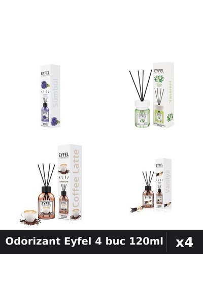 Eyfel Set 4 Odorizant Camera Betisoare - Cafea, Iasomie, Vanilie, Zambile 120ml