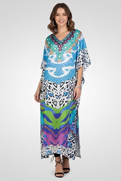 Willow & Whistle Women Abstract Print Kaftan Dress, Multicolor