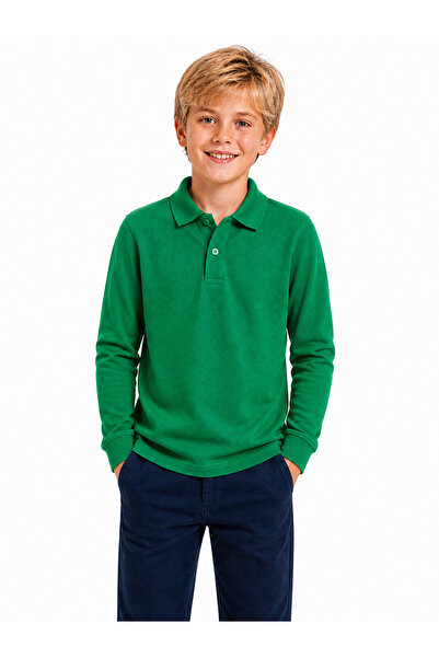 AJN Kids Polo Yaka Basic Uzun Kollu Unisex Çocuk Tişört Okul