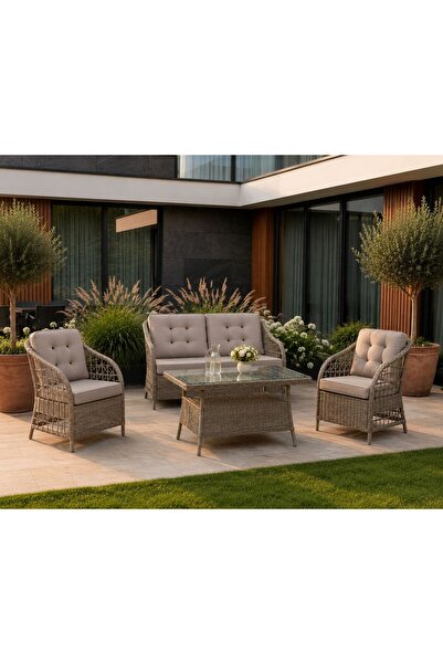 Evdesa Sude Rattan Bahçe Balkon Takımı 2+1+1 Kahve