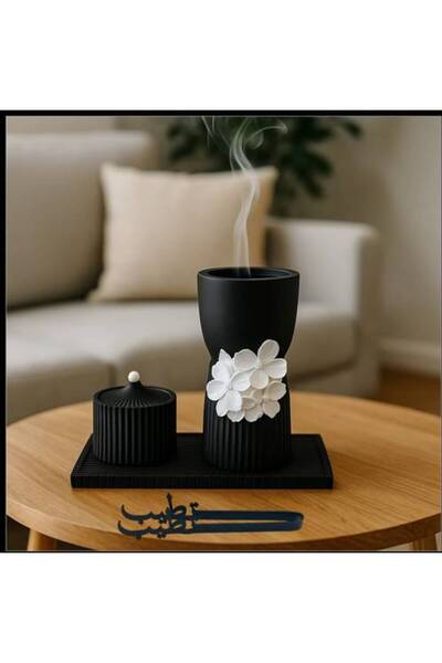bity thok Black Ceramic Incense Burner Set with Tray and Tongs