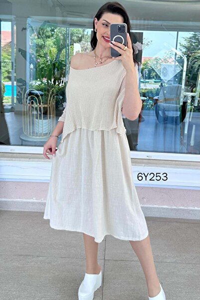 İnce Topuk File Top Linen Dress 6Y253