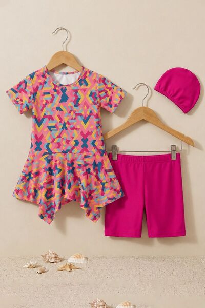 ZUZUNGA Girl's Colorful Shaped Skirted Swimsuit Set