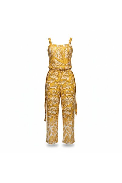Genaric Women's Mustard Yellow Botanical Print Linen Jumpsuit