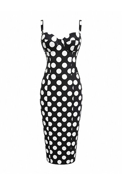 Atelier Carmen Babes Rochie neagra cu buline,lungime medie