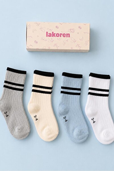 Lakoren Organic Cotton Patterned Premium Children's Socks in a Box of 4