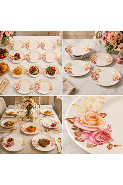 Dania 🌹   Premium Quality Jori Rose Patterned Melamine 12 Piece Dinnerware S...