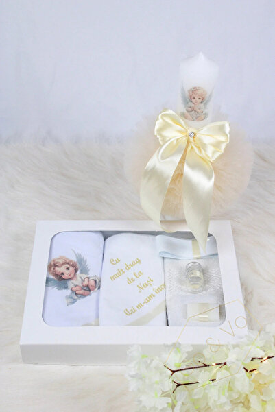 GoVo Kids Set complet trusou botez cu lumânare, Ingeras Baby – Trusou elegant...