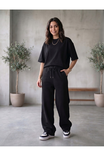 CAONNES Women's Black Sweatpants - Waist-Tieable, Suitable for Daily Use, Com...