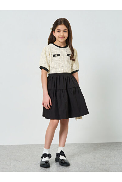 Take Two By Styli Teen Girls Contrast Trim Knit Top and Skirt Set