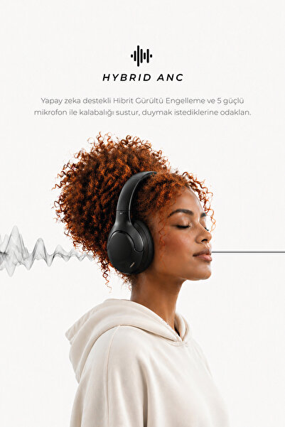 Tedinex VIPER TX20 Bluetooth 6.0 Kulak Üstü Kablosuz Kulaklık Aktif Gürültü Engelleme 70 Saat Pil Siyah