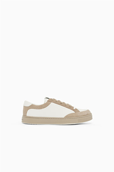 Emporio Armani Men's Lace-Up Brand Logo Sport Style Beige-Ecru Sneaker