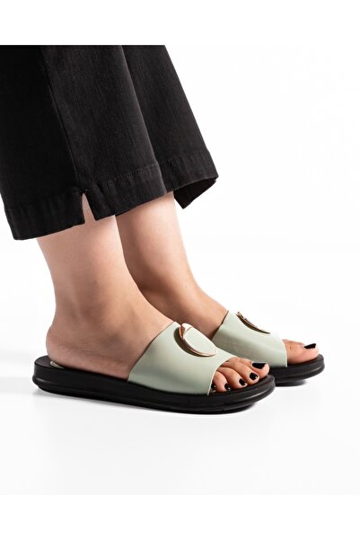 ALOGO Women's Green Slipper Made of Ecological Leather Shnn