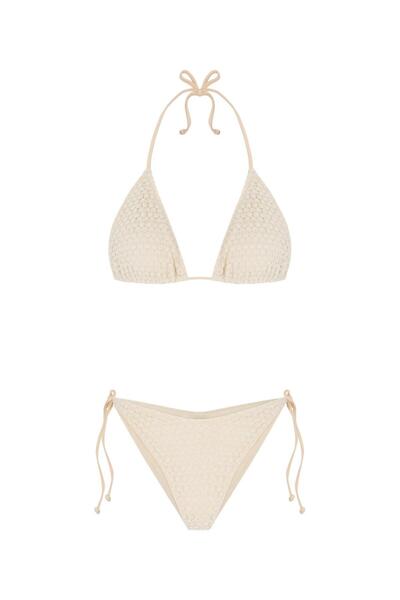 TIME MUSE ENNA Cream Kabartma Dokulu Örme Üçgen Bikini Takım