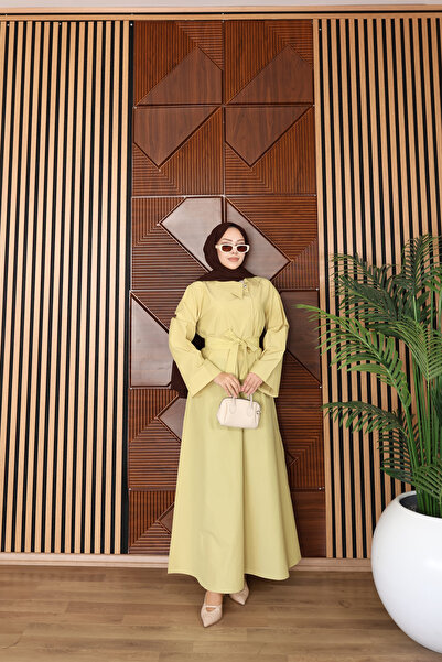 MiraMore Butik Women's Belt Detailed Hijab Dress Long Sleeve Loose Cut Dress
