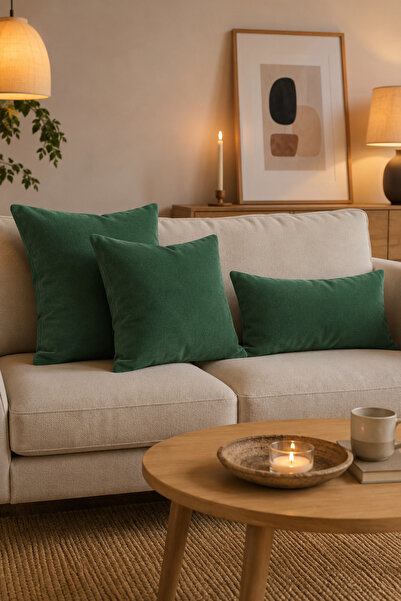 Priene Home Textile Pine Green Velvet Textured Decorative Throw Pillow Cover ...