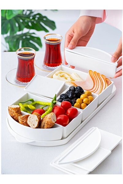 bahe home 7 Bölmeli Kapaklı Kahvaltılık Sunumluk Düzenleyici Saklama Kabı Org...