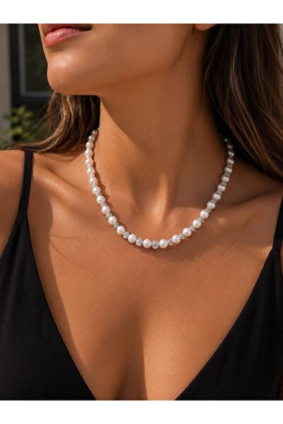 ANKA JEWELLRY ÇELİK KADIN KOLYE İNCİ VE ZİRKON TAŞ DETAYLI ŞIK TASARIM KOLYE