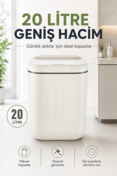 Eco Lounge Akıllı Sensörlü 20 Litre Çöp Kovası Sessiz Kapaklı Modern Hijyenik Ev Tipi Çöp Kutusu