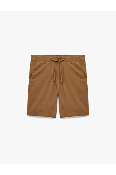 Koton Buttoned Lace-Up Cotton-Linen Blend Shorts