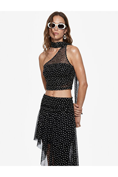 Koton X Sibil Çetinkaya - Halter Neck One-Shoulder Polka Dot Tulle Top with S...