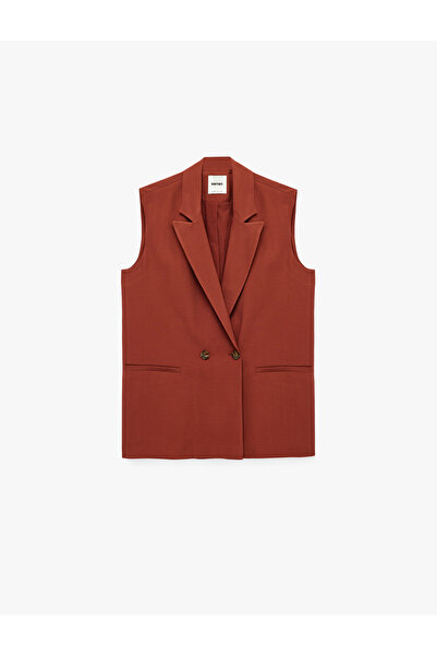 Koton X Melis Ağazat - Viscose Fabric Pocketed Sleeveless Double-Breasted Bla...