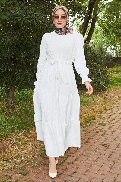 Alvina Belted Cotton Embroidered Dress 46685