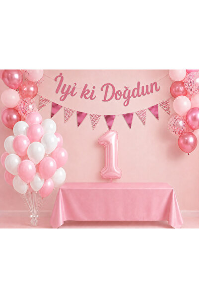 Dizayn Parti Evi 1-5 Yaş Pembe Renk Doğum Günü Tatlı Kız Çocuk Bebek Doğum Gü...