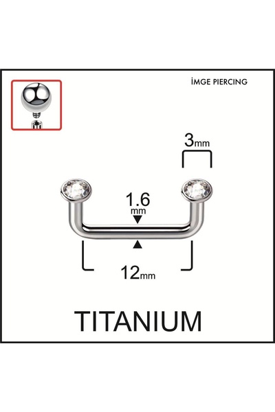 İmgePiercing Titanyum / Çift Kristal 3mm x 12mm x 1.6mm Surface Piercing