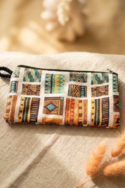 Elika Silver Vintage Ethnic Motif Multi-Purpose Cloth Makeup Bag