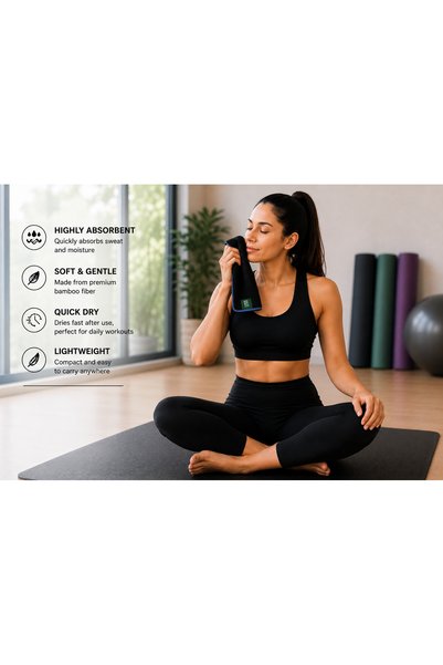 Eco hug Premium Black Bamboo Gym Towel 35 x 75 cm |2 Pieces| Ultra Soft, Quick Dry & Highly Absorbent | Lightweight Sports, Fitness, Yoga & Travel Towel
