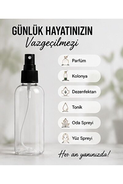 Kozpak Tekli 50 ML Şeffaf Plastik Sprey Şişe Siyah Parmak Spreyli Kolonya Dez...