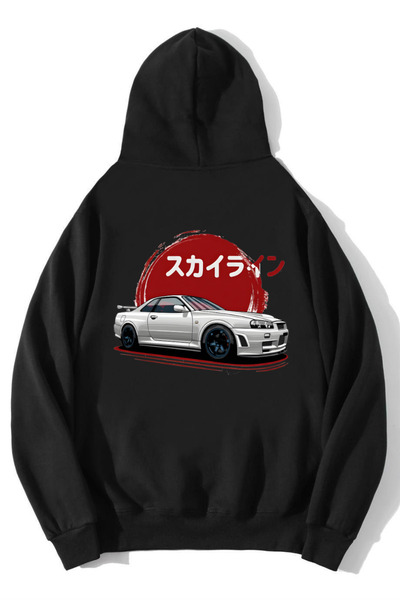 BRZ COLLECTION Unisex oversize R34 JDM Skyline hoodie crna