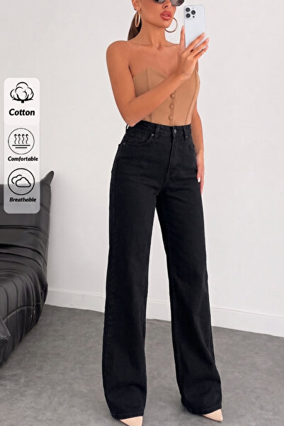 XRAY JEANS Γυναικείο ελαστικό μαύρο τζιν παντελόνι με φαρδιά μπατζάκια