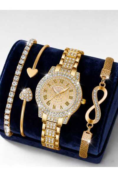 ORVILLA 4Pcs Set Luxury Elegant Women's Watch and Silver Jewelry Sets Diamond...