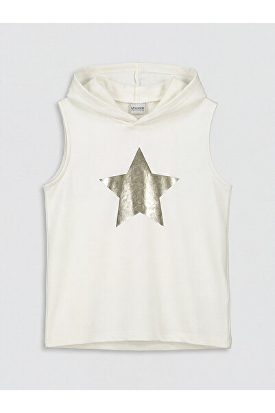 LC Waikiki Nevavm Hooded Star Printed Girls' Sweatshirt with Difference
