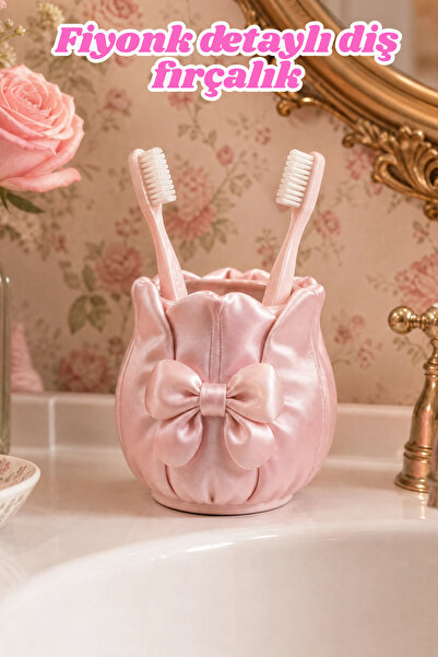 the mr east Fiyonk Detaylı Saten Dokulu Diş Fırçalık 13x12cm PLA Banyo Organi...
