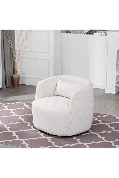 homejoyz Swivel Chair Boucle Fabric and Suede Wood - Celine - 80X85X85 cm