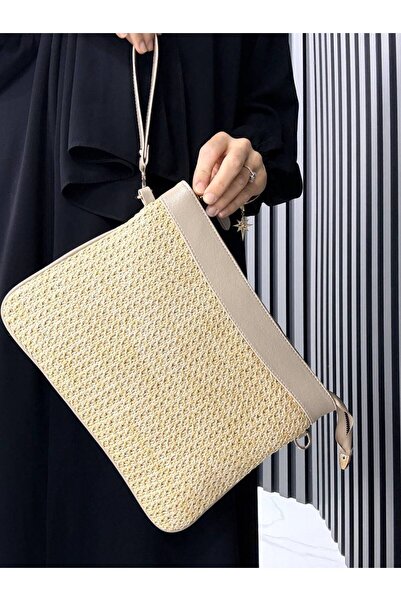 Çanta Trend Wicker Handbag and Portfolio Clutch Bag with Long Strap, Suitable...