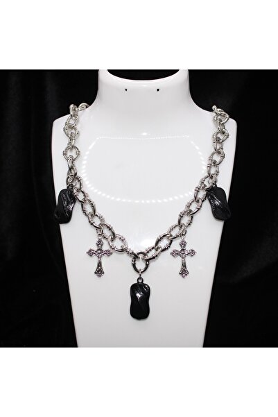 Mournbelle Gotik / Grunge ''Obsidian Reverie'' Zincir Kolye (El Yapımı)