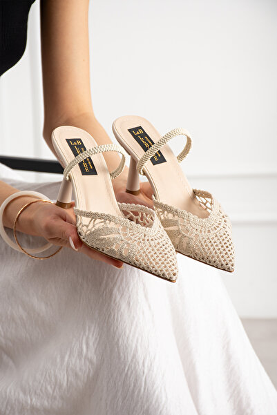 Lebibe Shoes LACELYN Γυναικεία Μπεζ Δαντελένια Κεντημένα Παπούτσια με Μυτερή ...