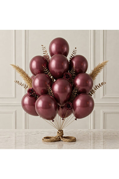 BeySüS Burgundy Color Latex Metallic Balloon (30 cm) - 12 Pieces